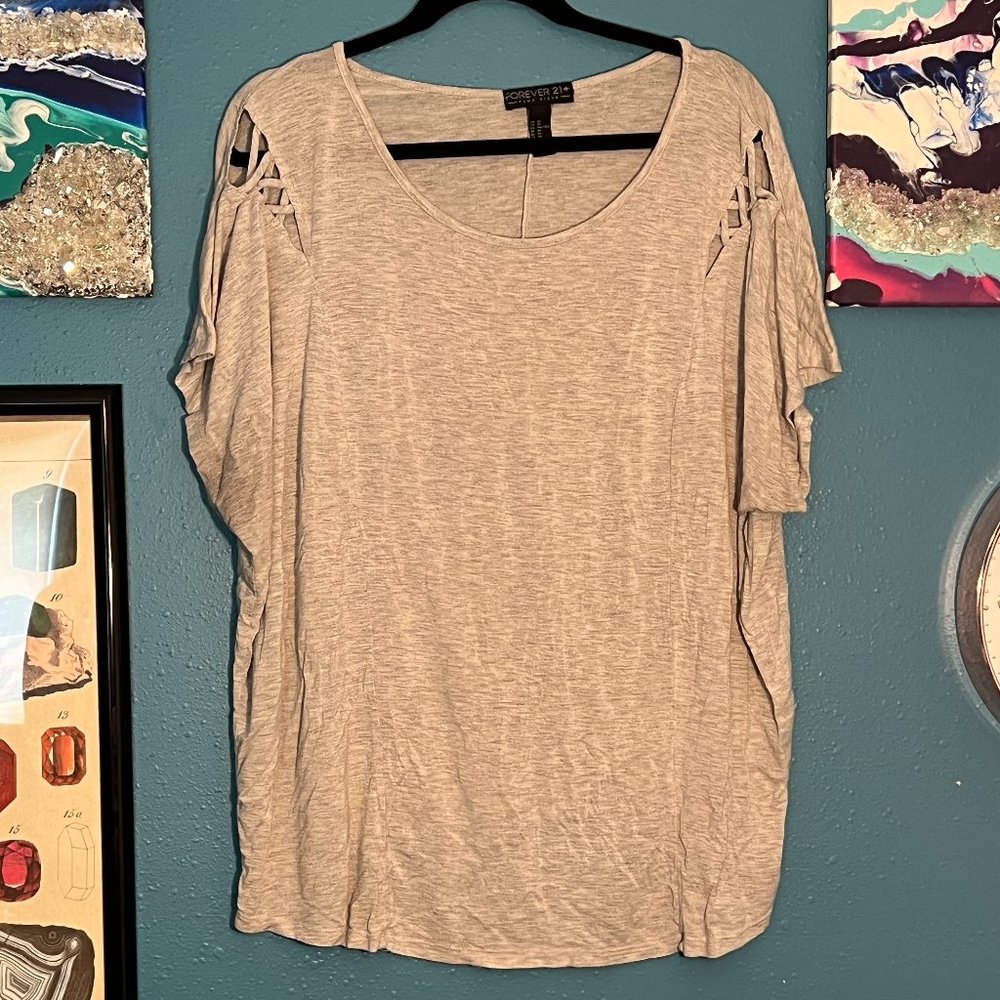 Forever21Plus Gray Tee with Cold Shoulder